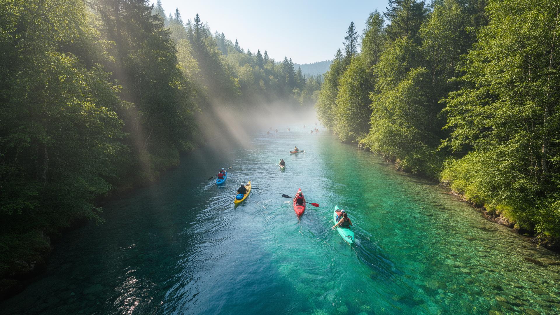 Kayakers on a beautiful river